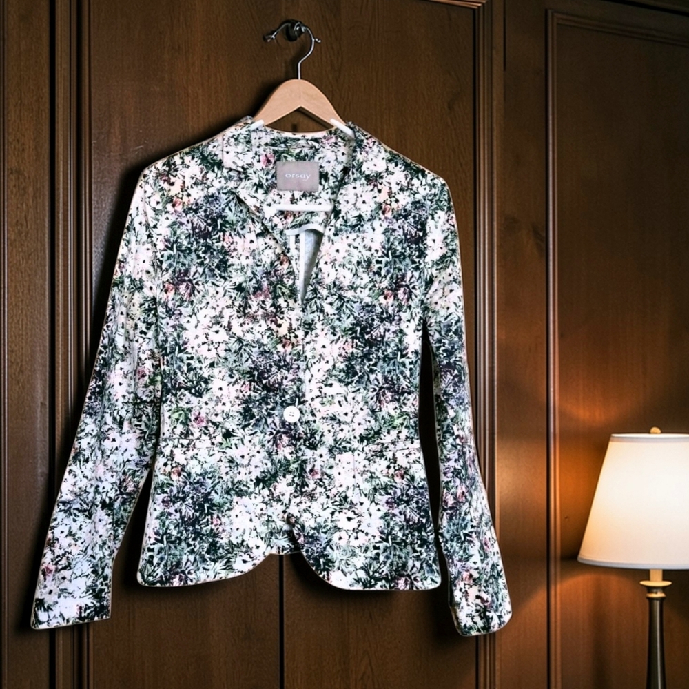 Orsay Cotton Blazer Jacket Abstract Floral Multicolor Wearable Art /L Ukraine